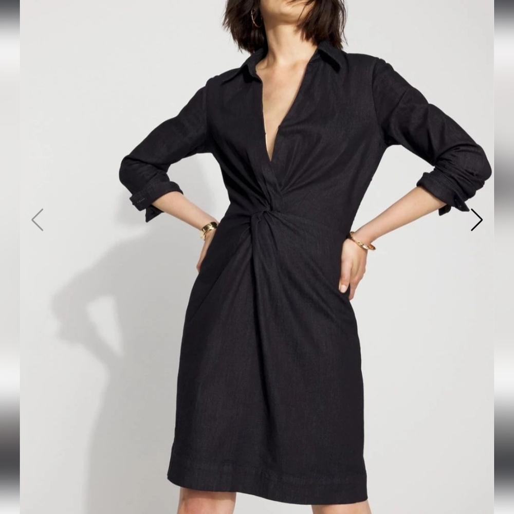 Elegant Dark Blue  Women's Dress Twist Front Denim Mini Dress